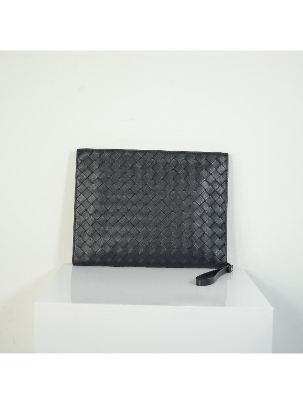 Bottega Veneta Intrecciato Woven Leather Document Case Clutch Pouch Black